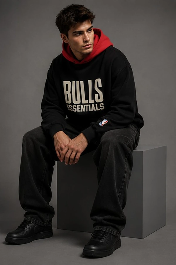 Essentials Bulls Black Hoodie (3) Essentials Bulls Black Hoodie - Image 1
