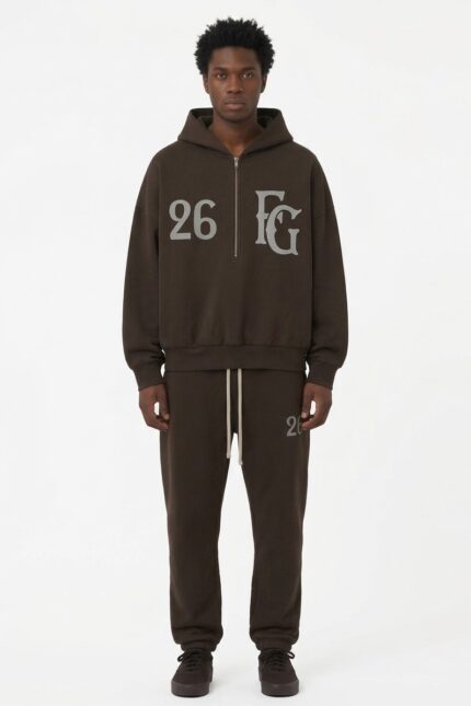 Essentials baseball club Half zip hoodie brown